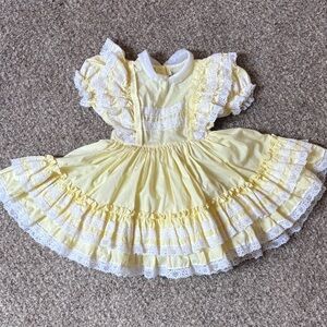 Vintage Yellow Lace Kids Pageant Dress